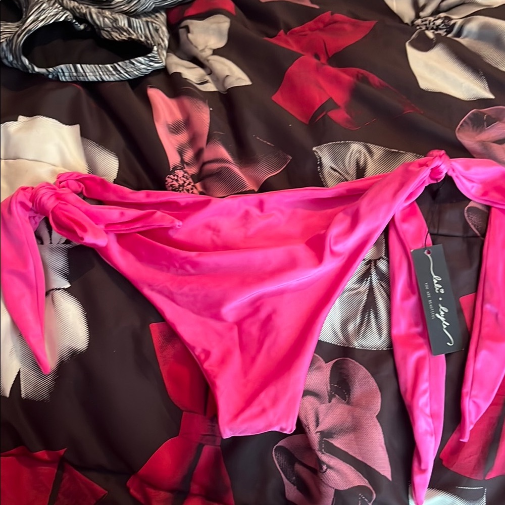 NWT LALI LAYLA THONG Pink Bikini Bottom with cute adjustable tie detail
